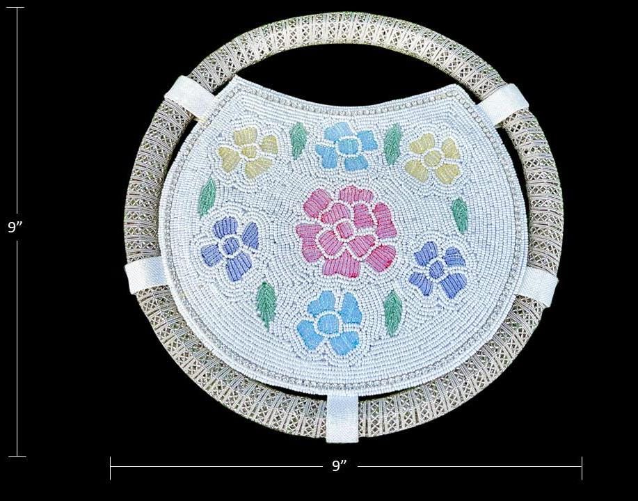 White Beaded Floral Handbag: Round Wedding Clutch with Sling Chain