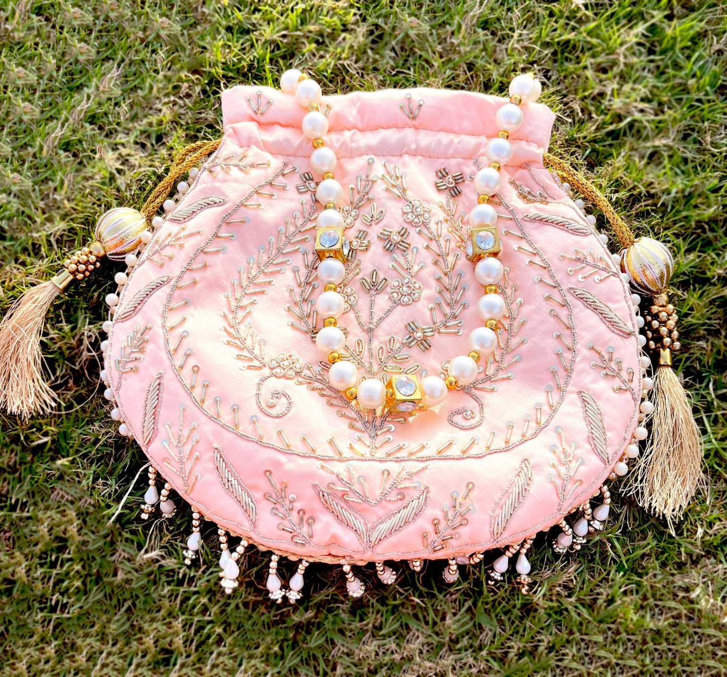 Peach Pink Potli Bag | Indian Embroidered Clutch | Wedding & Bridal Purse | Hand embroidered