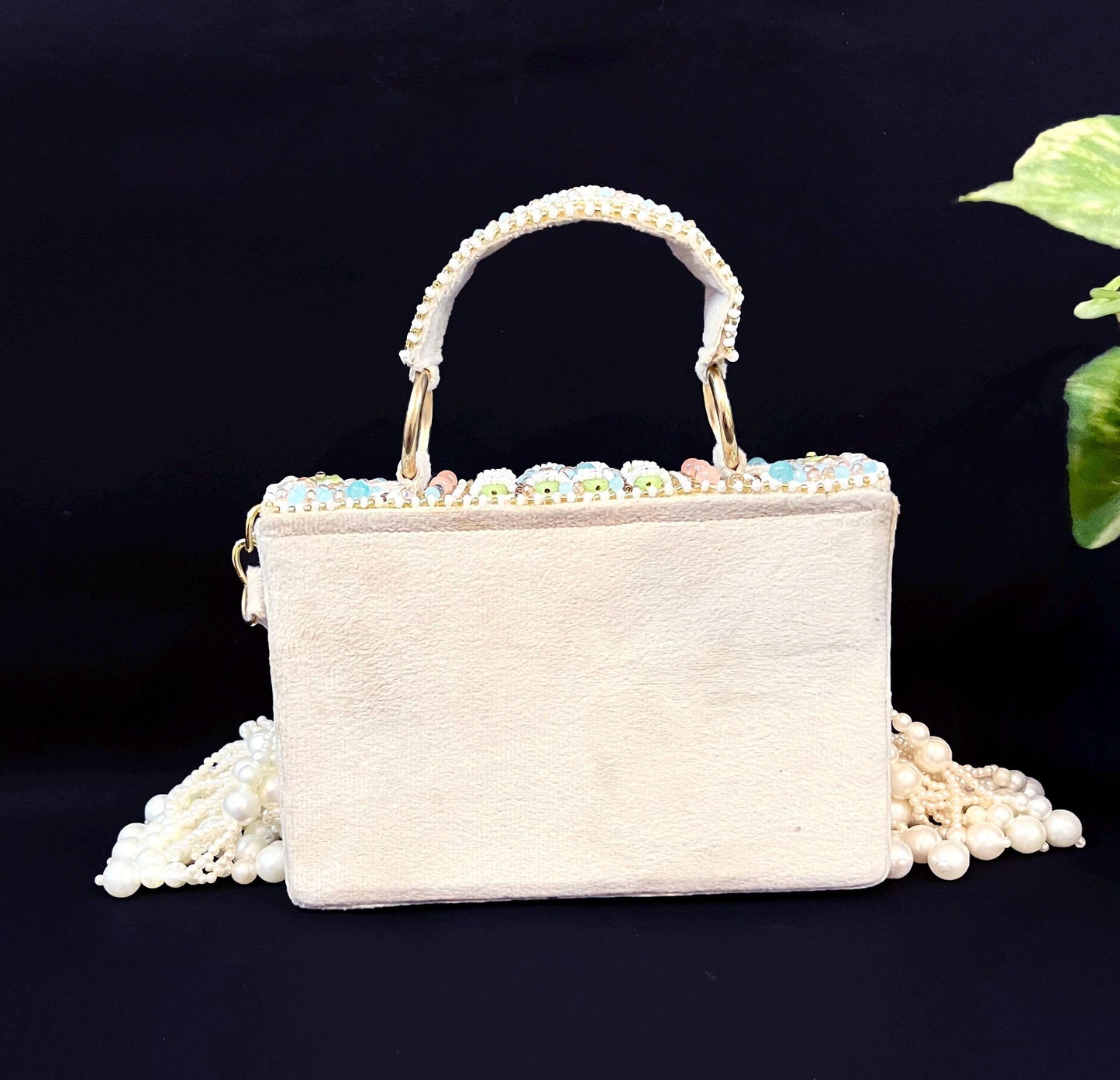 Handmade Beaded Pearl Fringe Clutch Bag | Mermaid Box Bag | Designer Wedding Handbag | Bridal Party Purse with Chain Strap | Luxury Evening Shoulder Bag