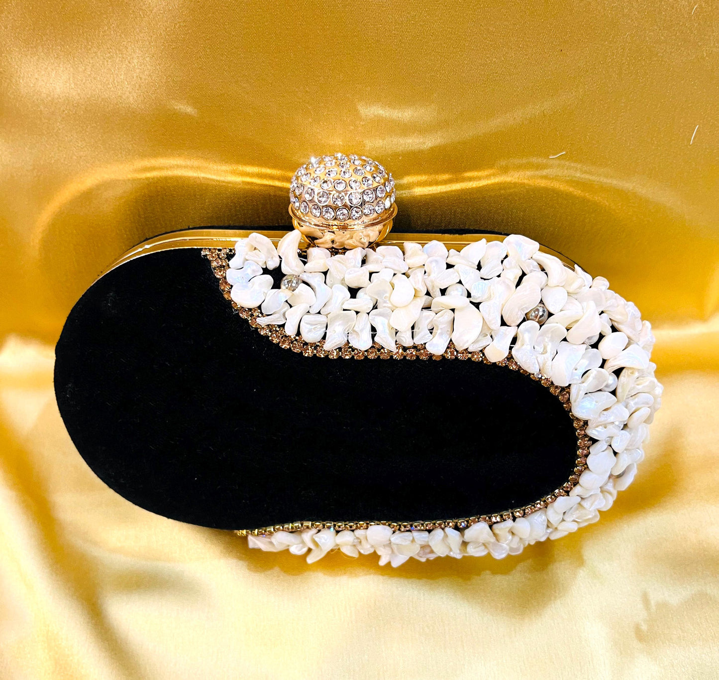 Elegant and Beautiful Black and White Oval Clutch Box Bag for Wedding | Parties | Cocktail | Prom | Gift
