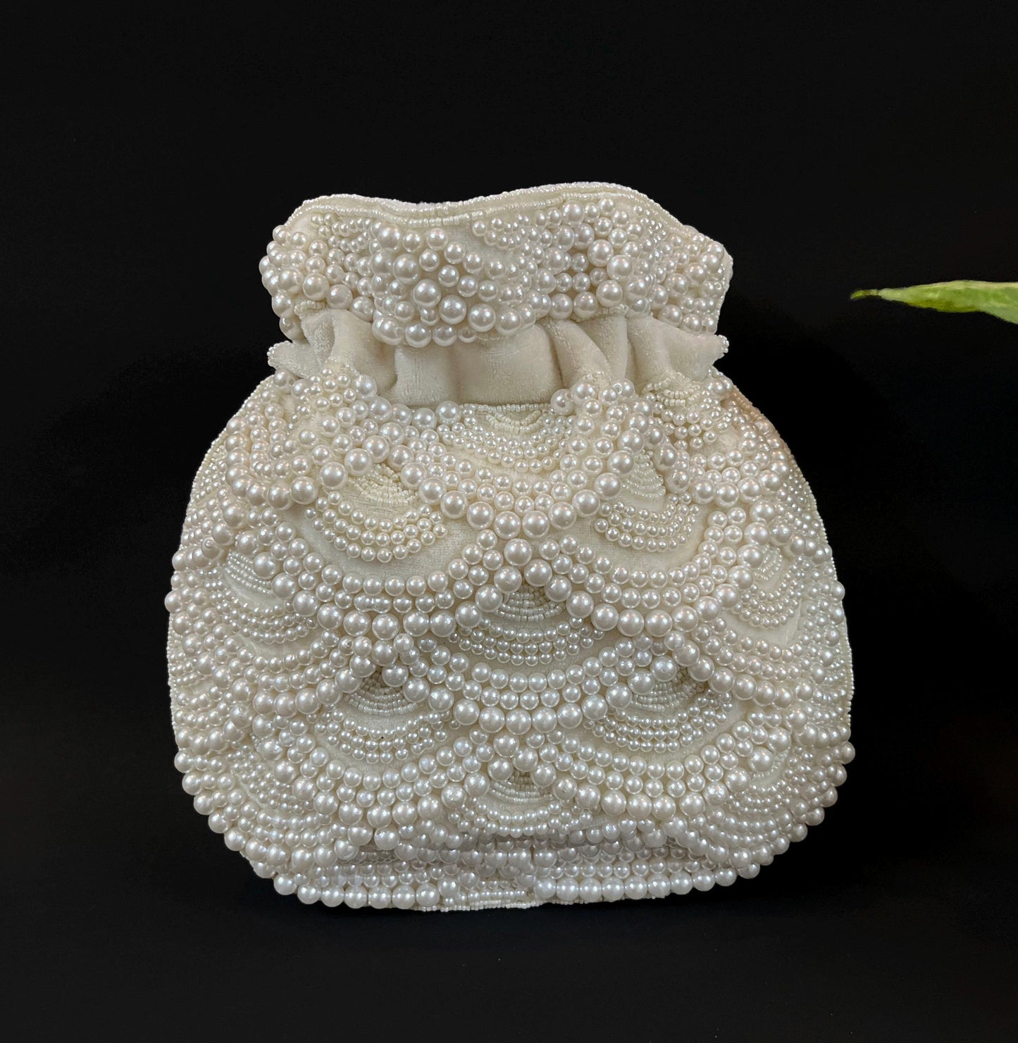 Handmade Off-White Pearl Beaded Potli Bag | Bridal Wedding Clutch Purse | Off-White Drawstring Handbag | Bridesmaid Gift & Party Evening Bag
