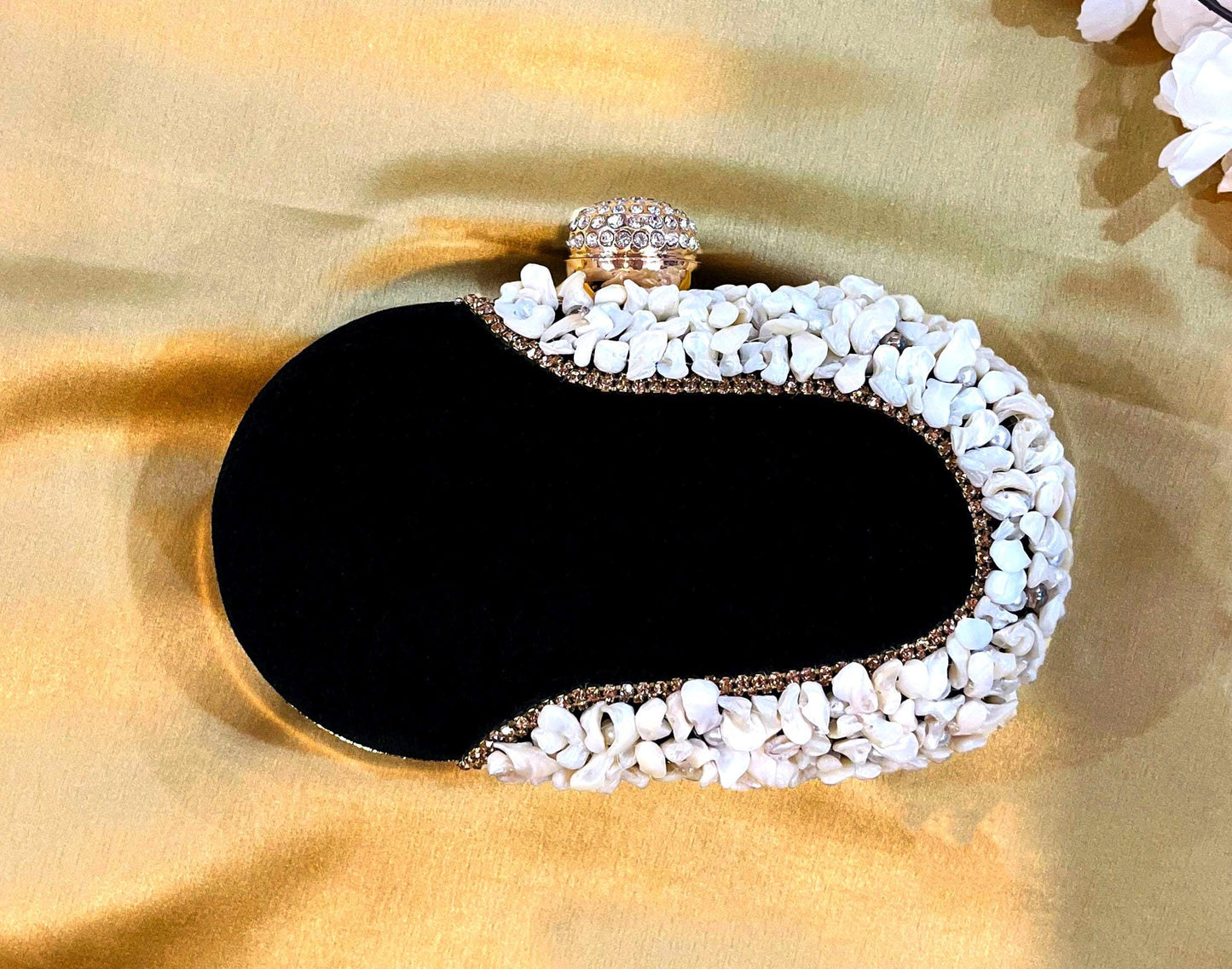 Elegant and Beautiful Black and White Oval Clutch Box Bag for Wedding | Parties | Cocktail | Prom | Gift