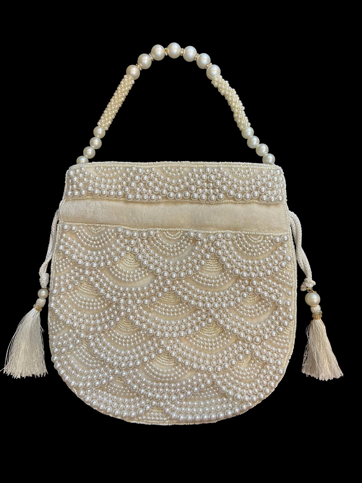 Handmade Off-White Pearl Beaded Potli Bag | Bridal Wedding Clutch Purse | Off-White Drawstring Handbag | Bridesmaid Gift & Party Evening Bag