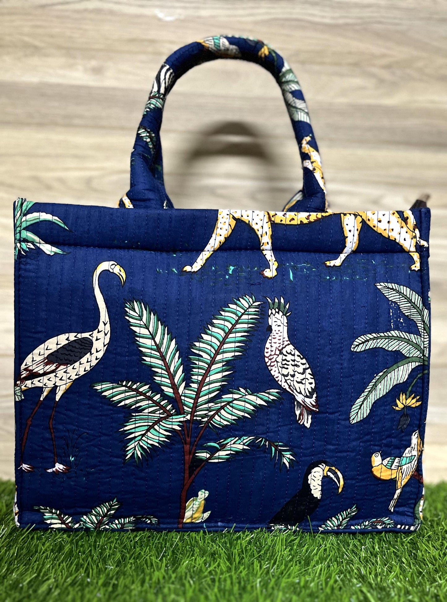 Hand-Crafted Quilted Laptop Tote Bag with Printed Design & Clutch