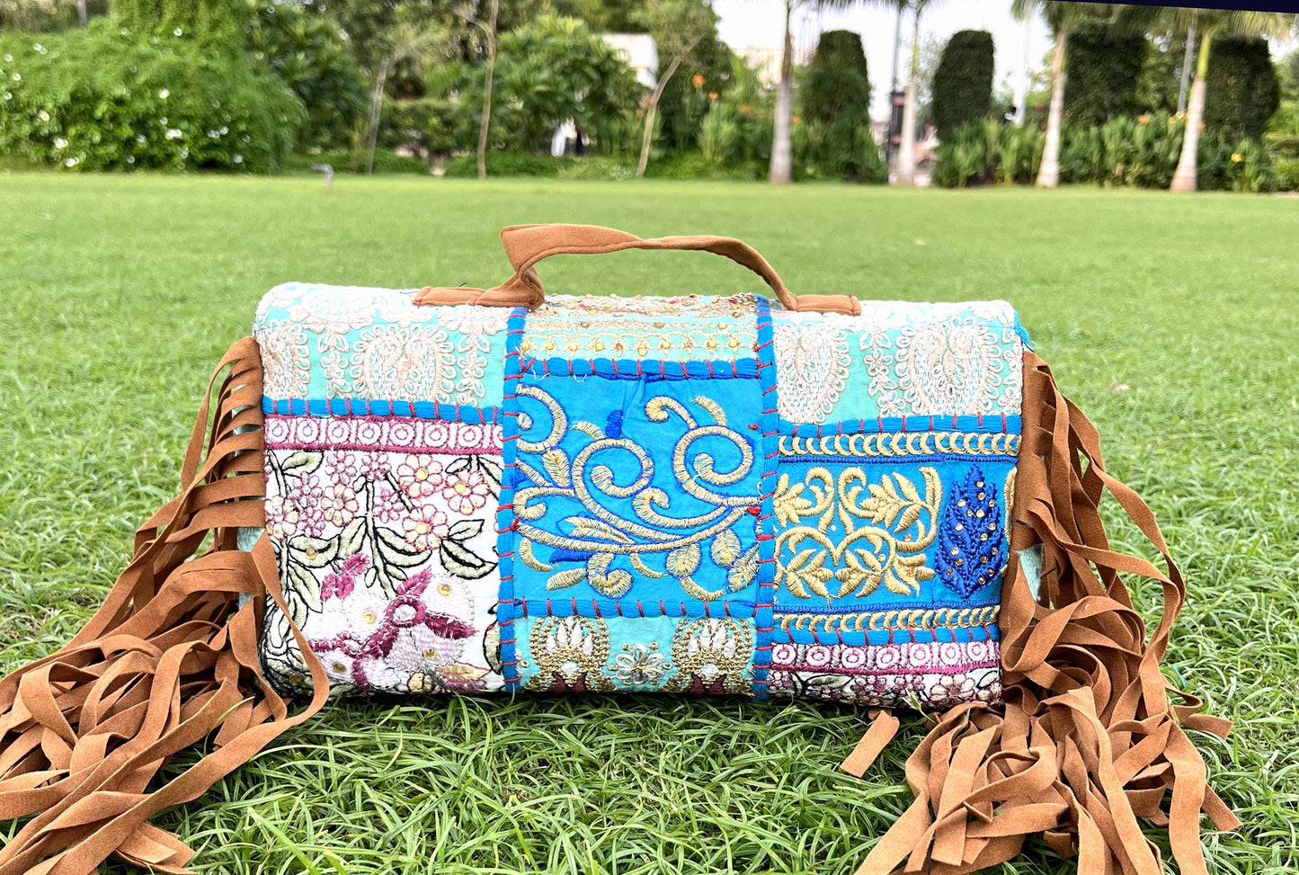 Blue Handcrafted Banjara Hobo Bag: Embroidered Hippie Sling with Shells | Halloween Bag | Embroidered Clutch