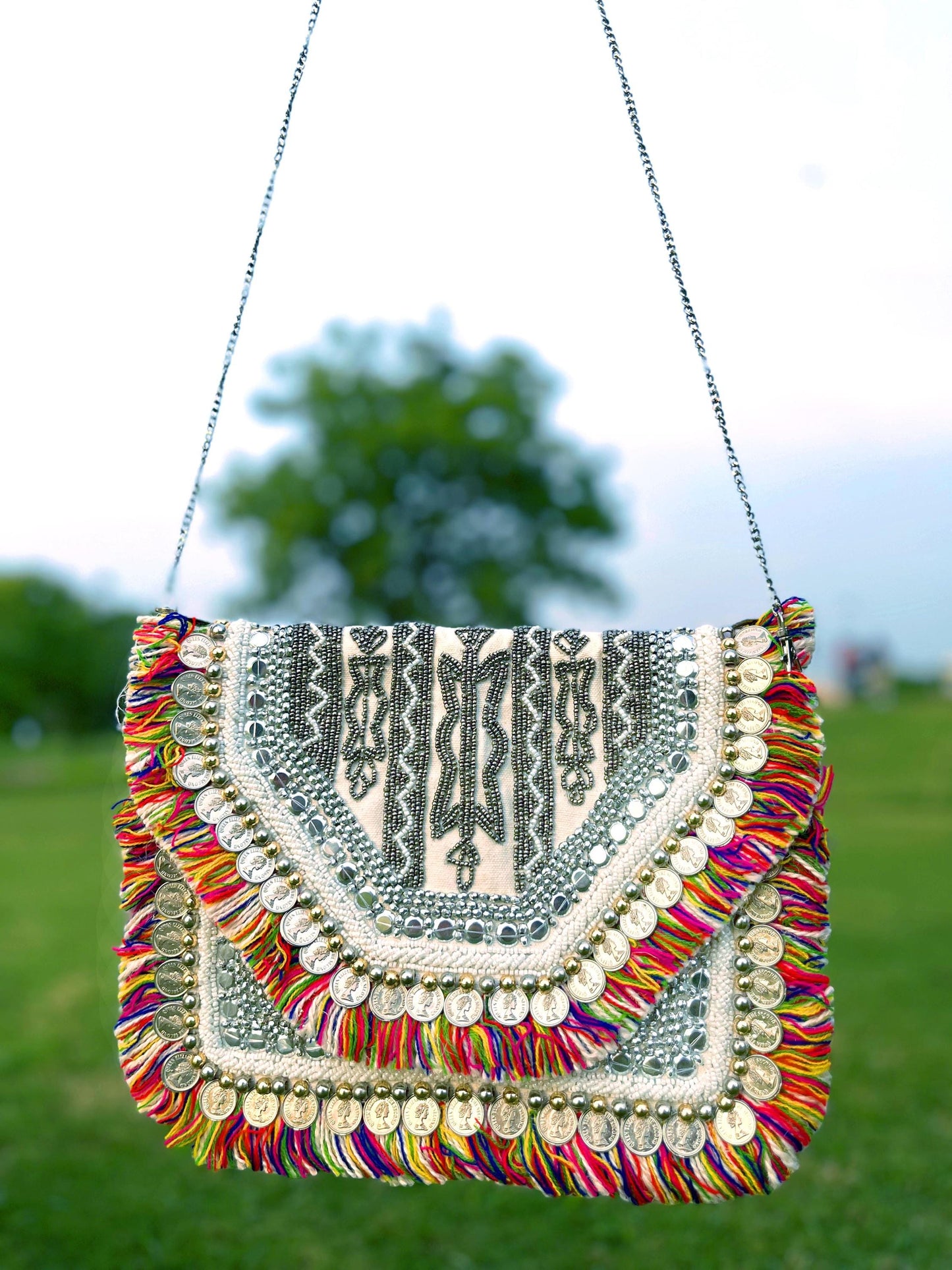 Boho Jute Clutch: Banjara Coin Bag with Fringes