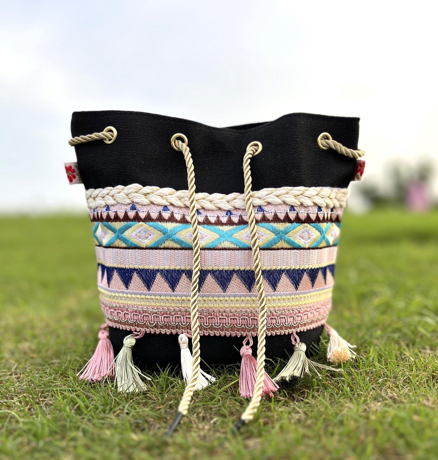 Handmade Boho Fabric Potli Bag: Drawstring Sling Handbag