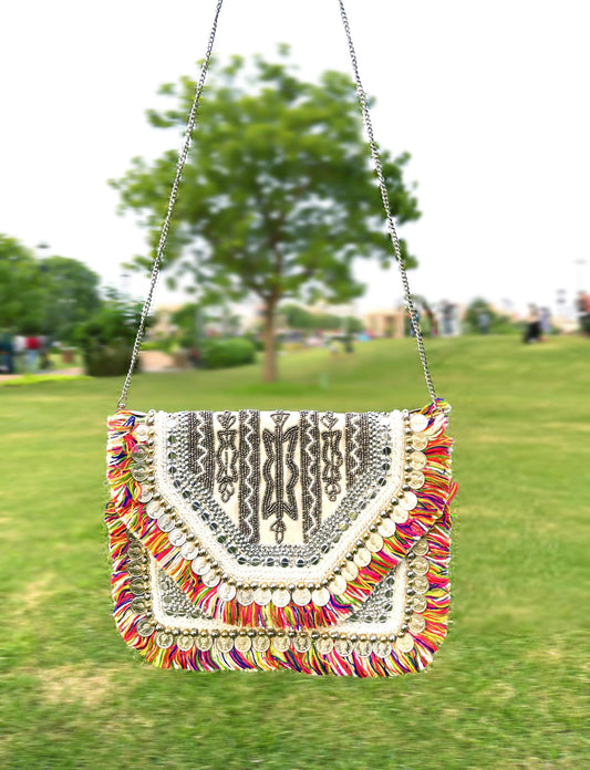 Boho Jute Clutch: Banjara Coin Bag with Fringes