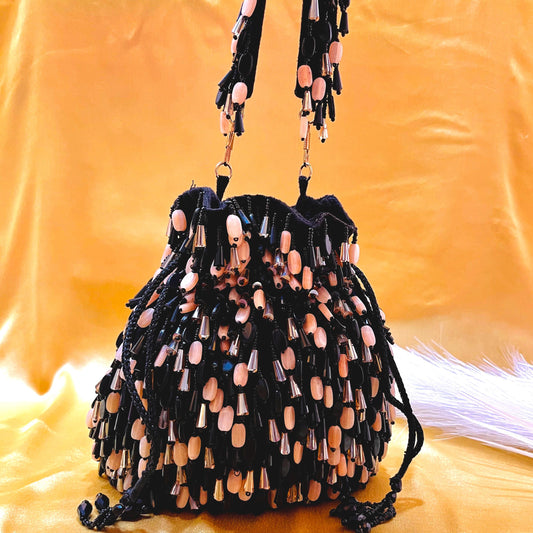 Black Beaded Potli Bag – Handmade Evening Clutch Purse | Beaded Party Bag | Indian Bridal Handbag | Gift for Her | Wedding Guest Accessory