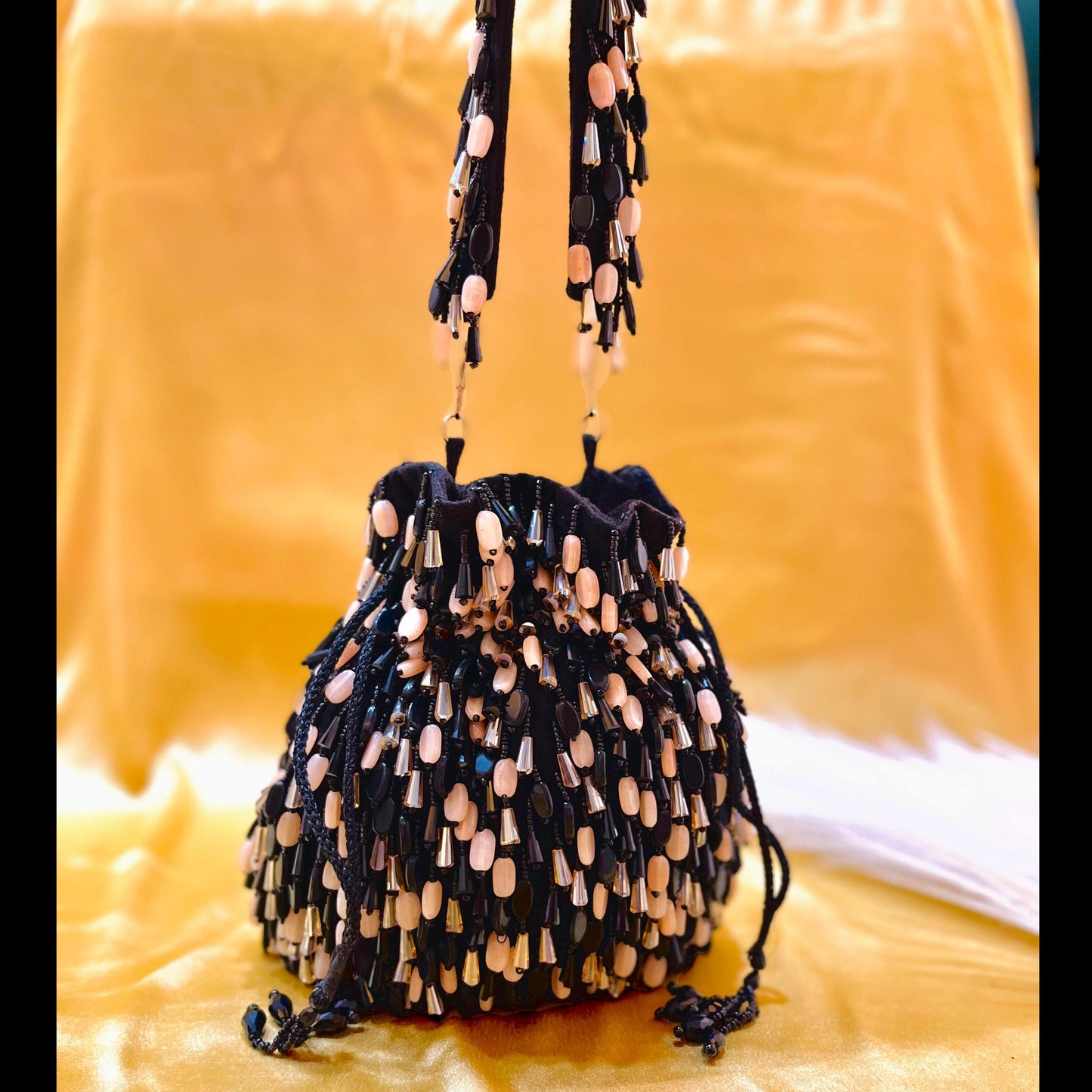 Black Beaded Potli Bag – Handmade Evening Clutch Purse | Beaded Party Bag | Indian Bridal Handbag | Gift for Her | Wedding Guest Accessory