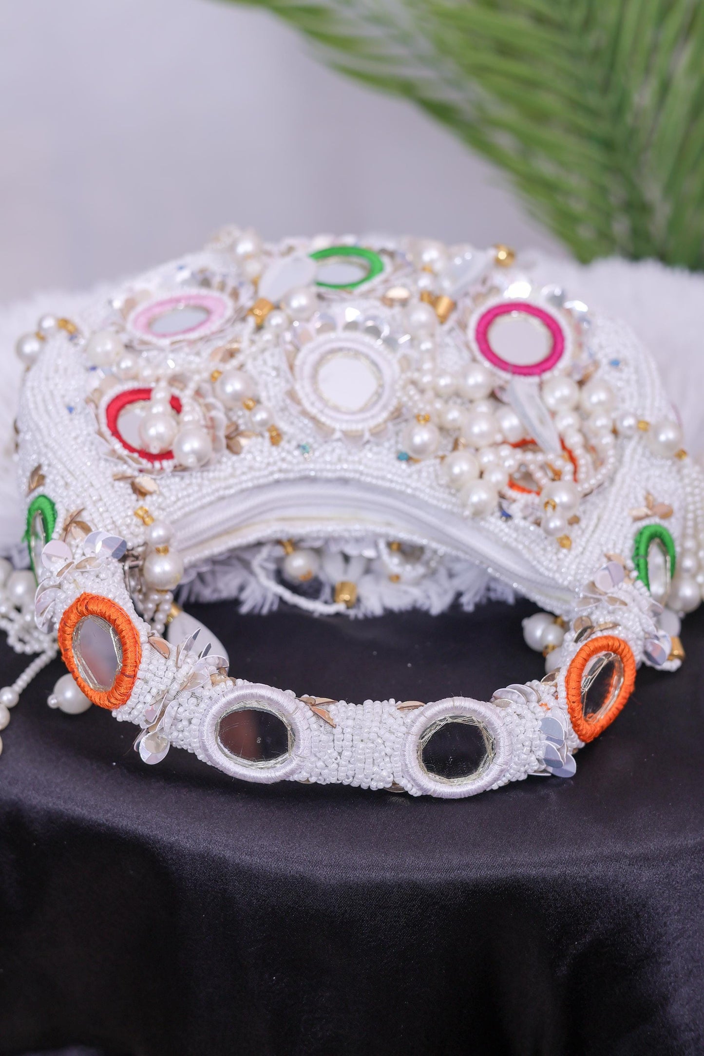 Statement Pearl Beaded Handbag – Designer Embellished Party Clutch with Tassels