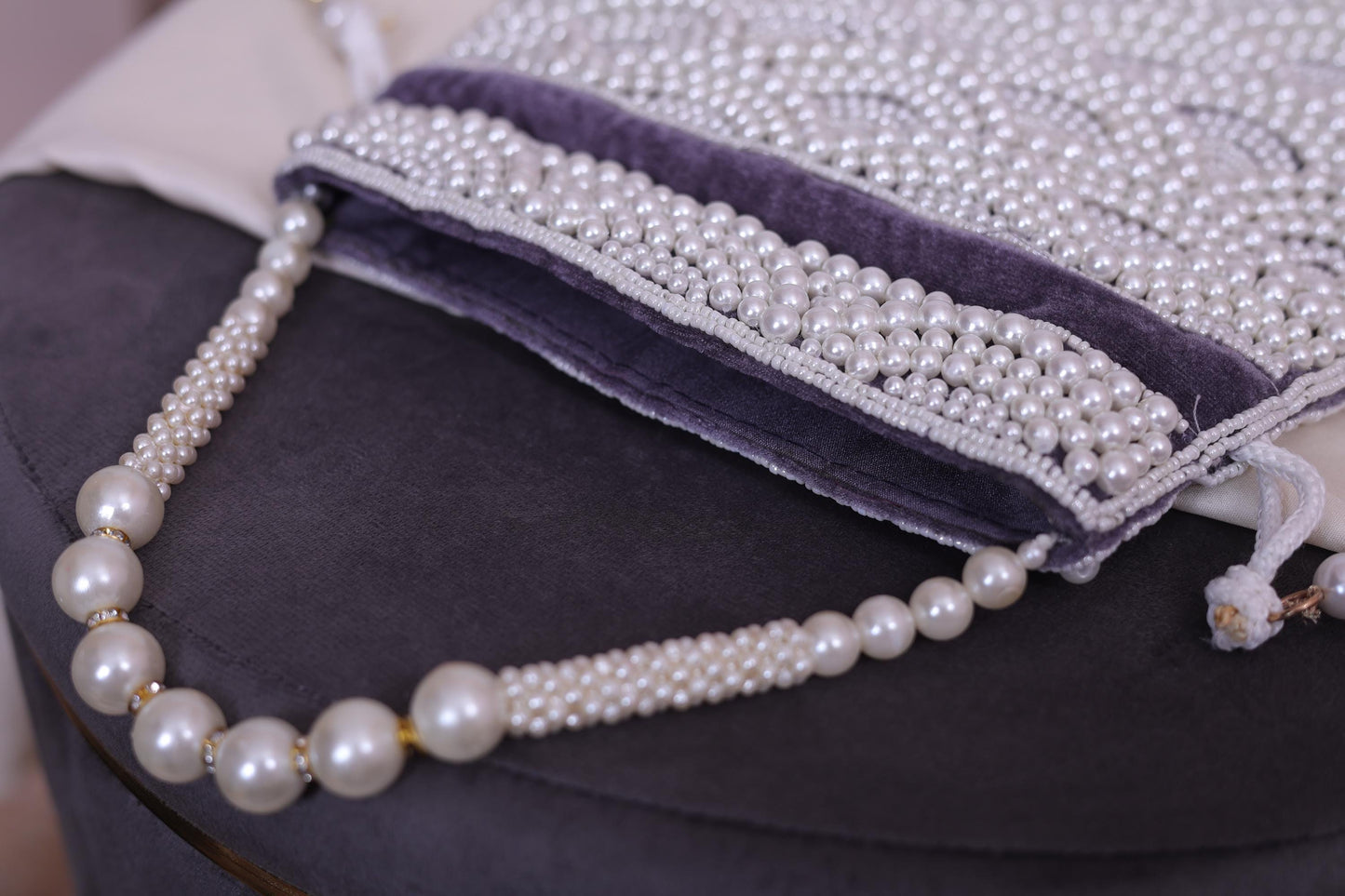 Luxury Pearl Beaded Bridal Potli Bag – Handmade Wedding Clutch Purse for Bride & Evening Party