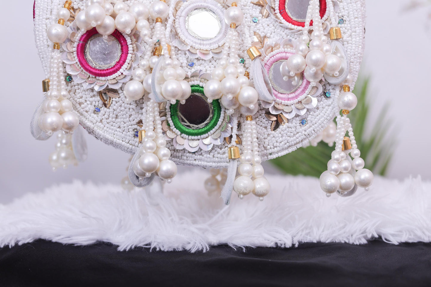 Statement Pearl Beaded Handbag – Designer Embellished Party Clutch with Tassels