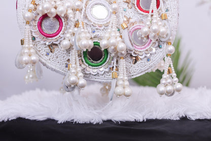 Statement Pearl Beaded Handbag – Designer Embellished Party Clutch with Tassels