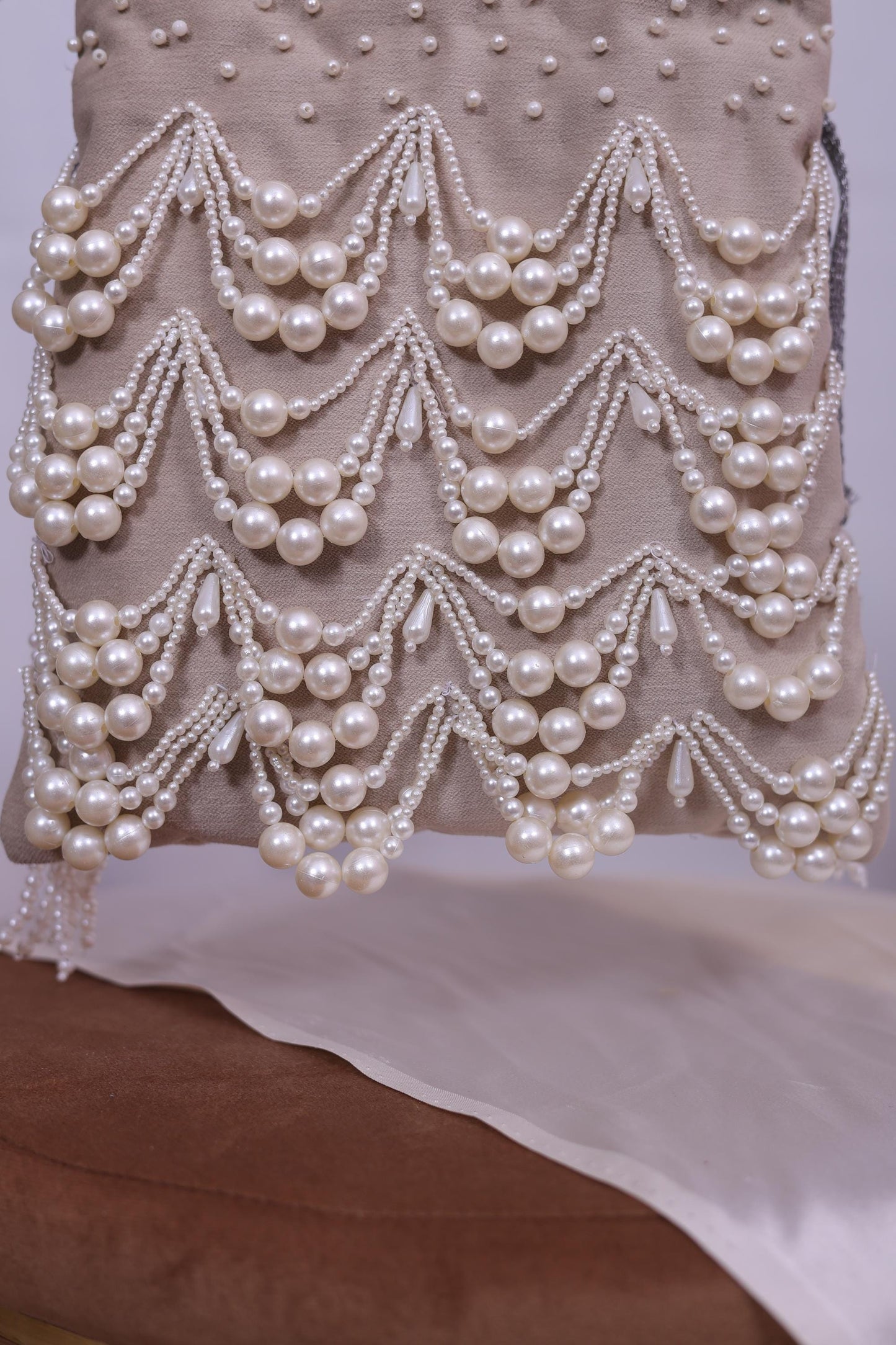 Luxury Pearl Beaded Potli Bag -Both Side| Handcrafted Beige Evening Clutch | Indian Wedding Purse | Bridal Party Bag | Handmade Gift for Her