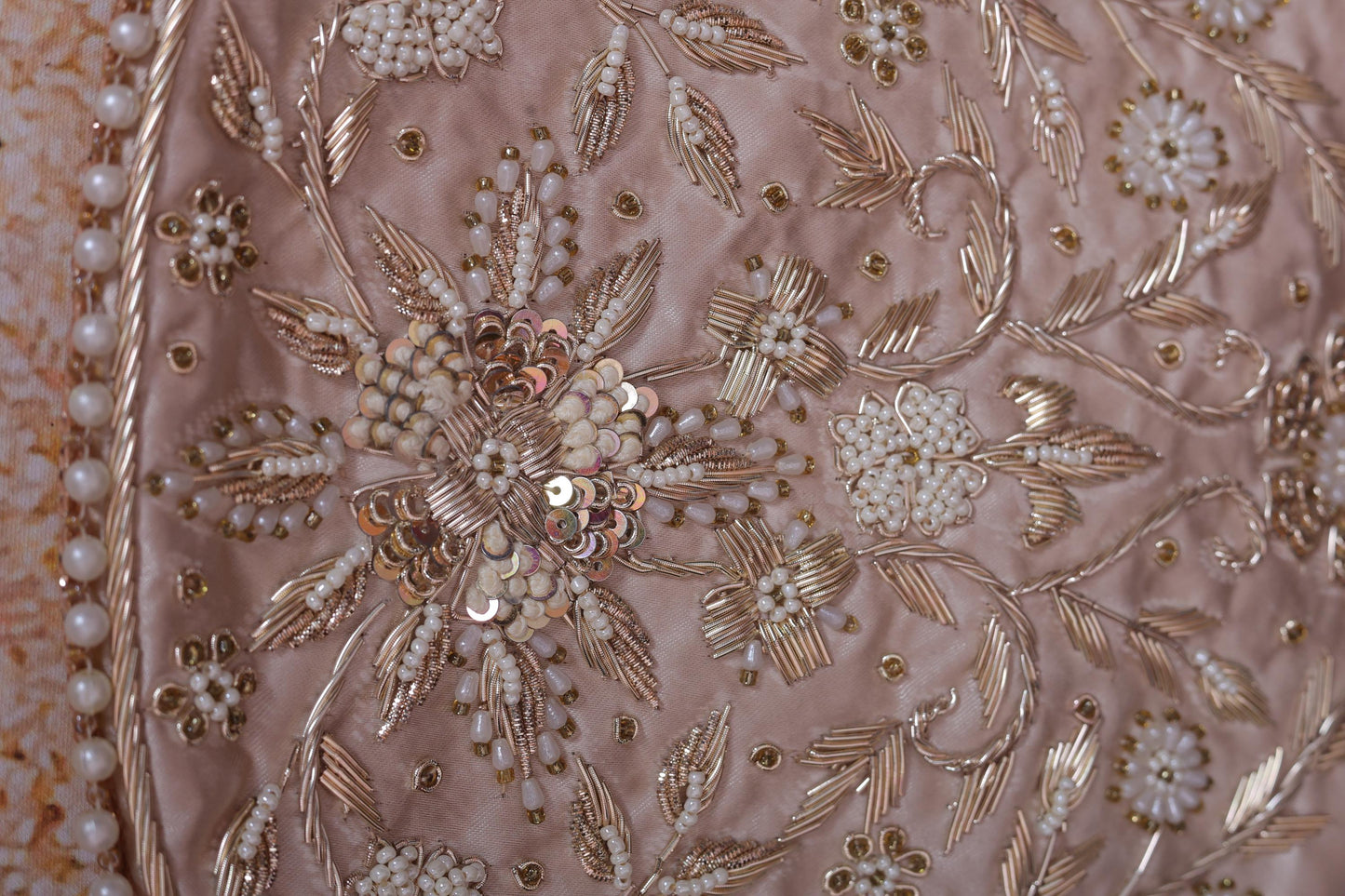 Champagne Gold Pearl Handle Embroidered Potli Bag