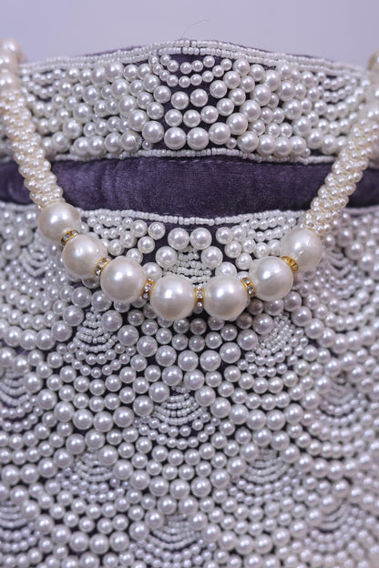 Luxury Pearl Beaded Bridal Potli Bag – Handmade Wedding Clutch Purse for Bride & Evening Party