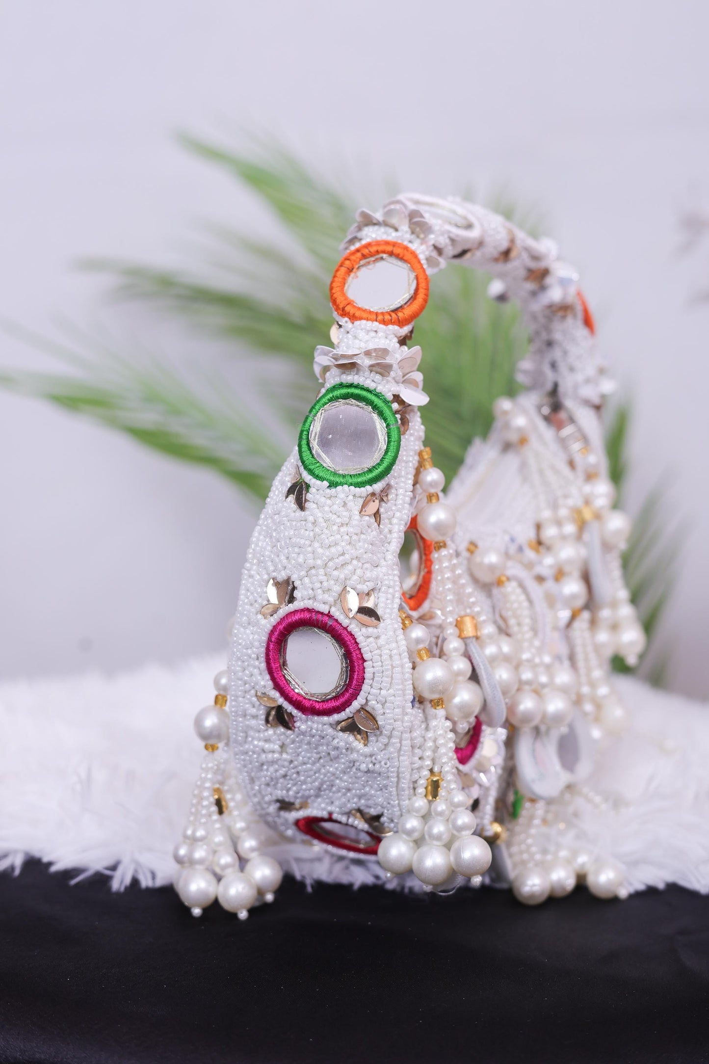 Statement Pearl Beaded Handbag – Designer Embellished Party Clutch with Tassels