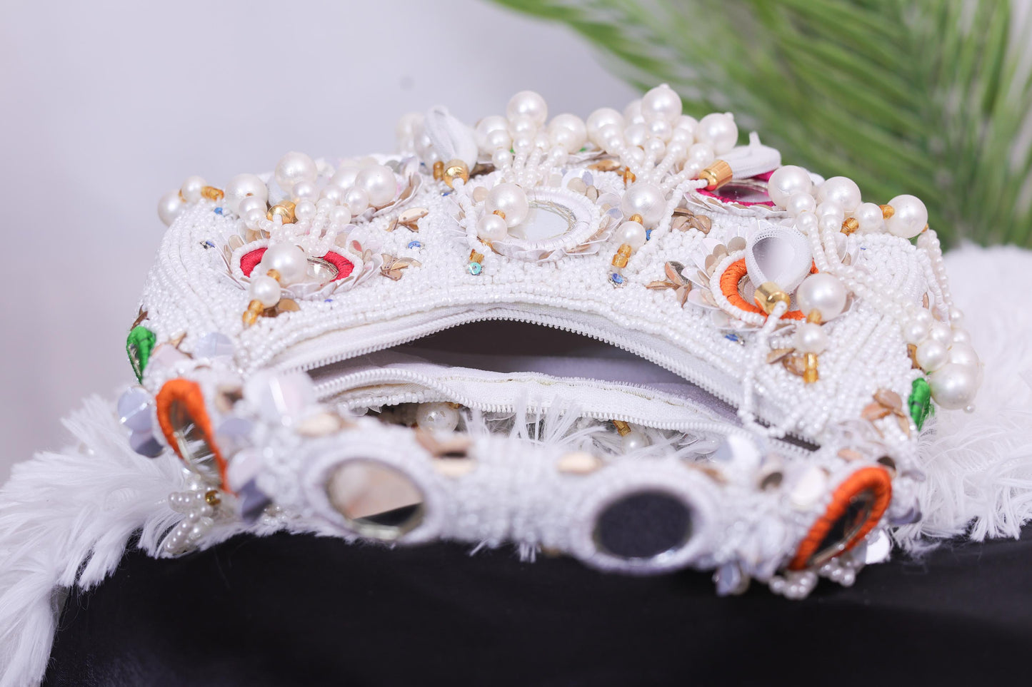 Statement Pearl Beaded Handbag – Designer Embellished Party Clutch with Tassels