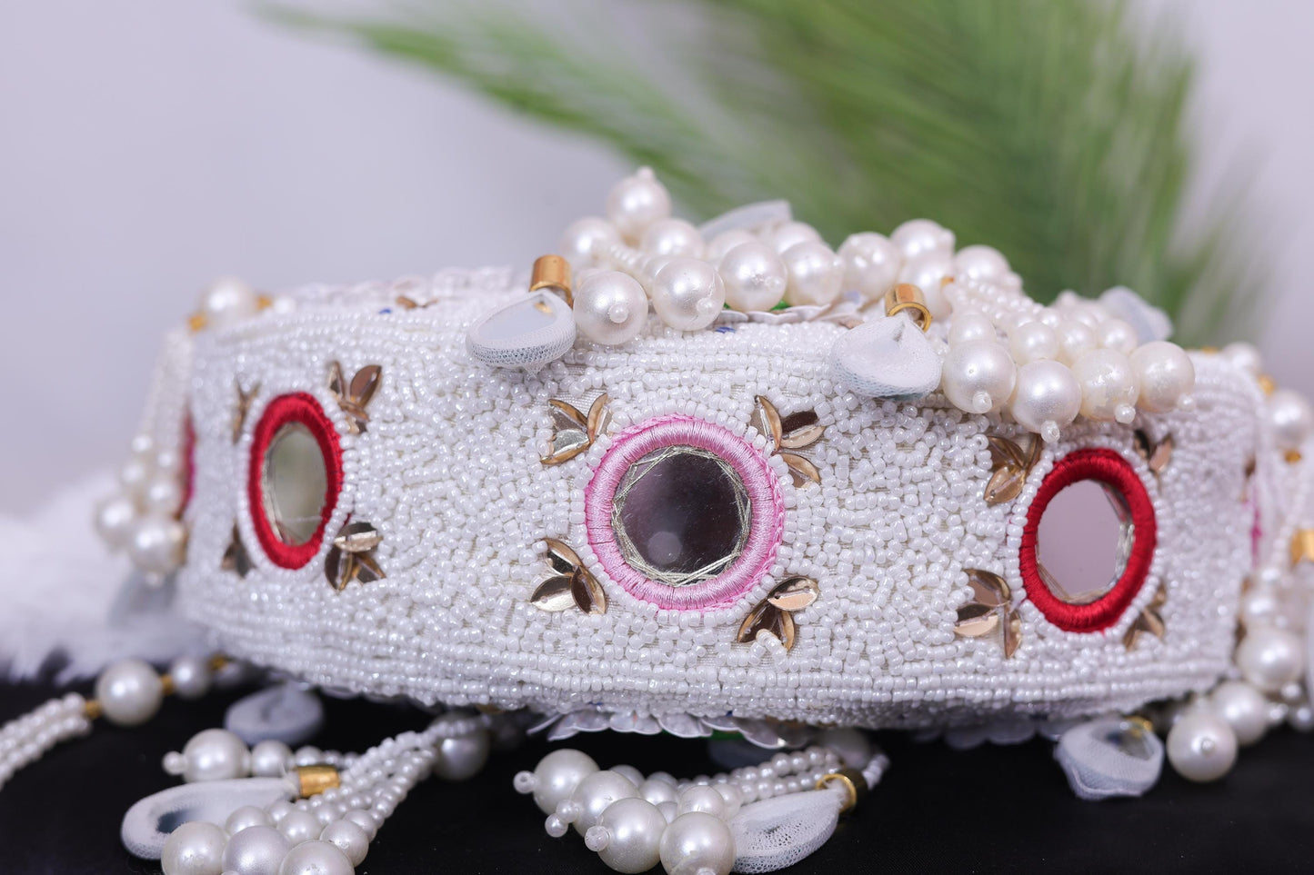 Statement Pearl Beaded Handbag – Designer Embellished Party Clutch with Tassels