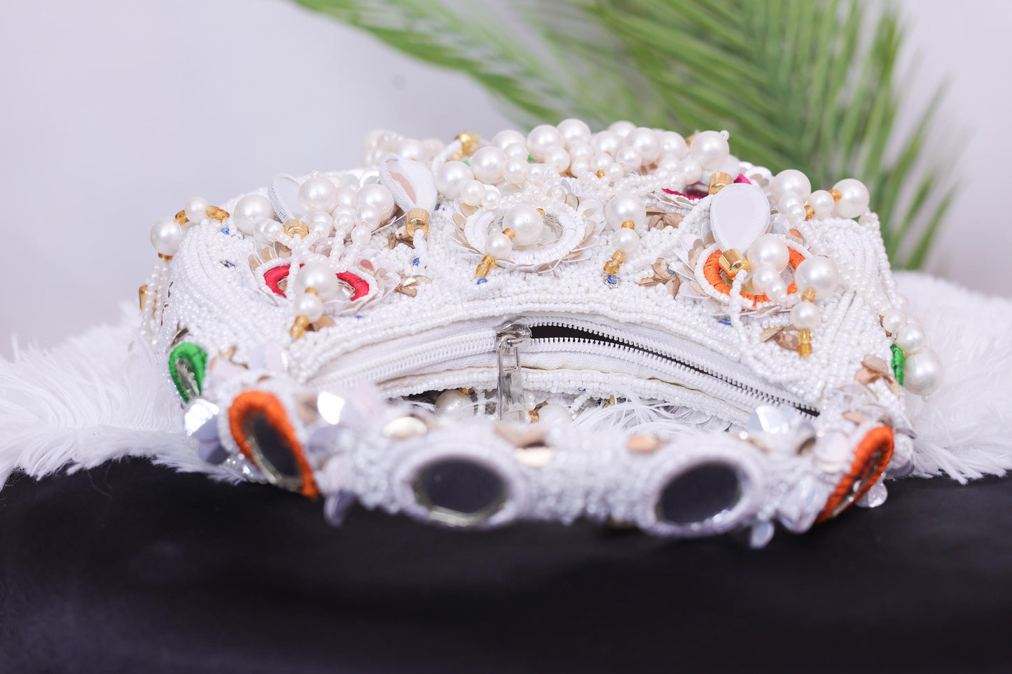 Statement Pearl Beaded Handbag – Designer Embellished Party Clutch with Tassels