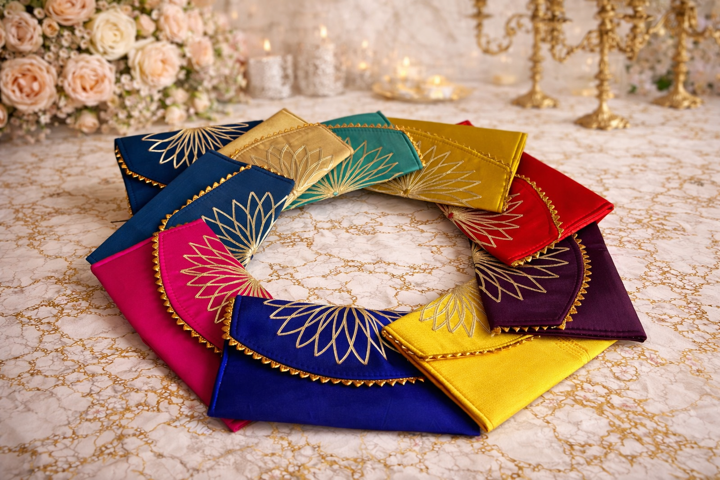 Colorful floral embroidered clutch bag 