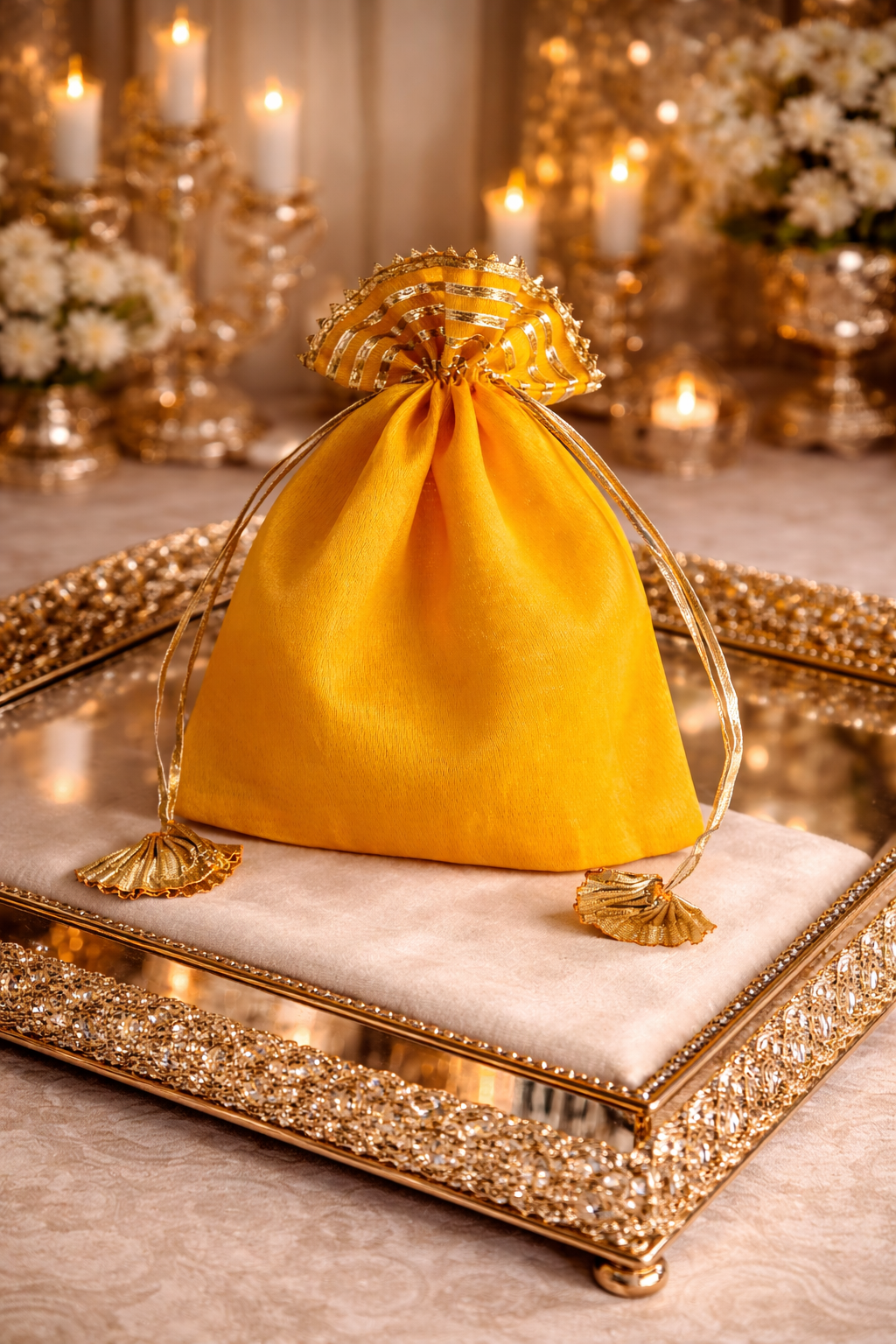 Elegant Luxury Drawstring Wedding Favor Bags with drawstring closure – Elegant Gift Pouches. Perfect reusable gift packaging for weddings, bridal showers, and party favors.