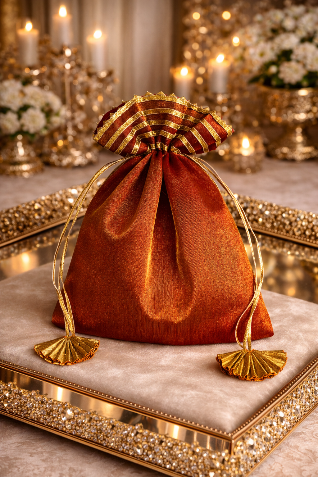 Elegant Luxury Drawstring Wedding Favor Bags with drawstring closure – Elegant Gift Pouches. Perfect reusable gift packaging for weddings, bridal showers, and party favors.