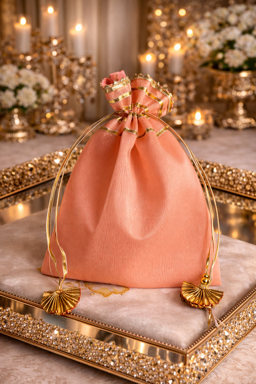 Elegant Luxury Drawstring Wedding Favor Bags with drawstring closure – Elegant Gift Pouches. Perfect reusable gift packaging for weddings, bridal showers, and party favors.