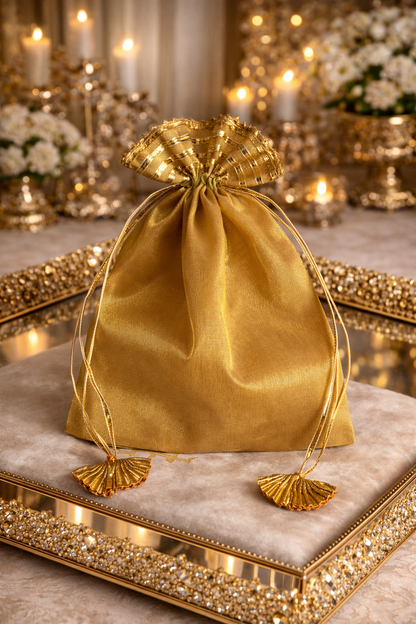 Elegant Luxury Drawstring Wedding Favor Bags with drawstring closure – Elegant Gift Pouches. Perfect reusable gift packaging for weddings, bridal showers, and party favors.