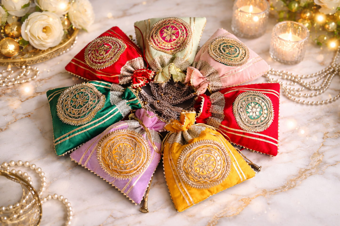 Gota Patti Embroidered Wedding Favor Potli Bags | Wedding | Favors | Festive | Gifting