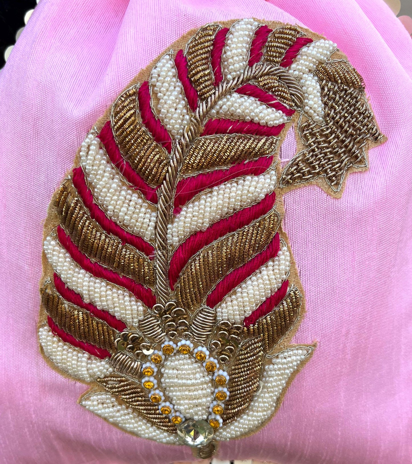 Blush Pink Embroidered Bridal Potli Bag – Handmade Pearl Handle Wedding Clutch Purse with Lotus Tassel