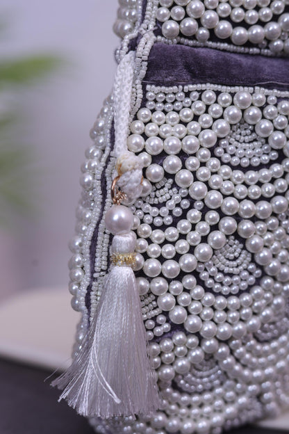 Luxury Pearl Beaded Bridal Potli Bag – Handmade Wedding Clutch Purse for Bride & Evening Party