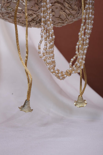Champagne Gold Pearl Handle Embroidered Potli Bag