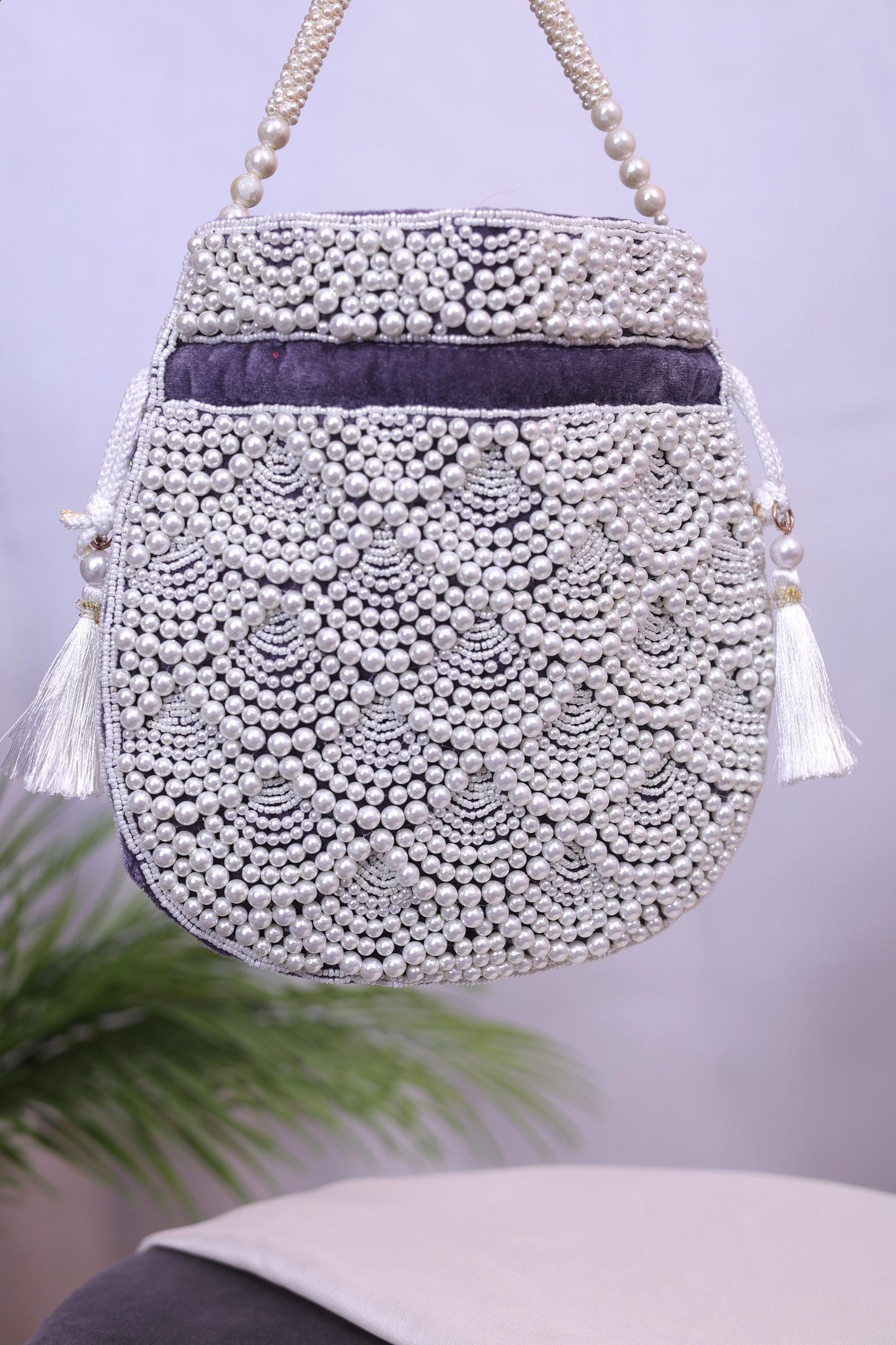 Luxury Pearl Beaded Bridal Potli Bag – Handmade Wedding Clutch Purse for Bride & Evening Party