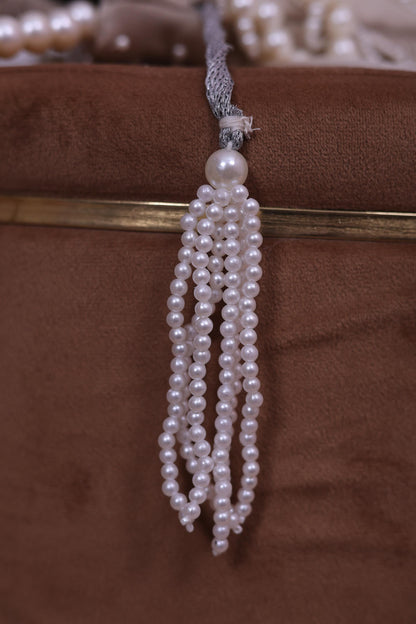 Luxury Pearl Beaded Potli Bag -Both Side| Handcrafted Beige Evening Clutch | Indian Wedding Purse | Bridal Party Bag | Handmade Gift for Her