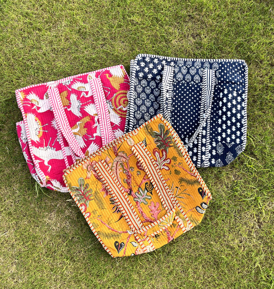Beautiful Hand-Crafted Hand Block Printed Cotton Quilted Premium Tote Bag | Travel Bags | Premium bags | Grocery Bag | Shopping Bag