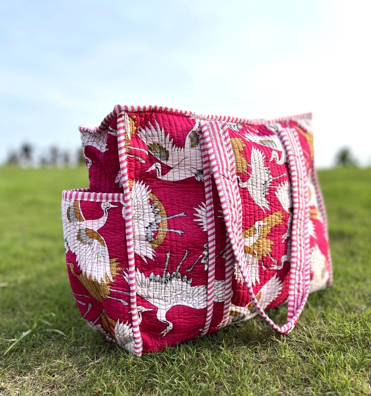 Beautiful Hand-Crafted Hand Block Printed Cotton Quilted Premium Tote Bag | Travel Bags | Premium bags | Grocery Bag | Shopping Bag