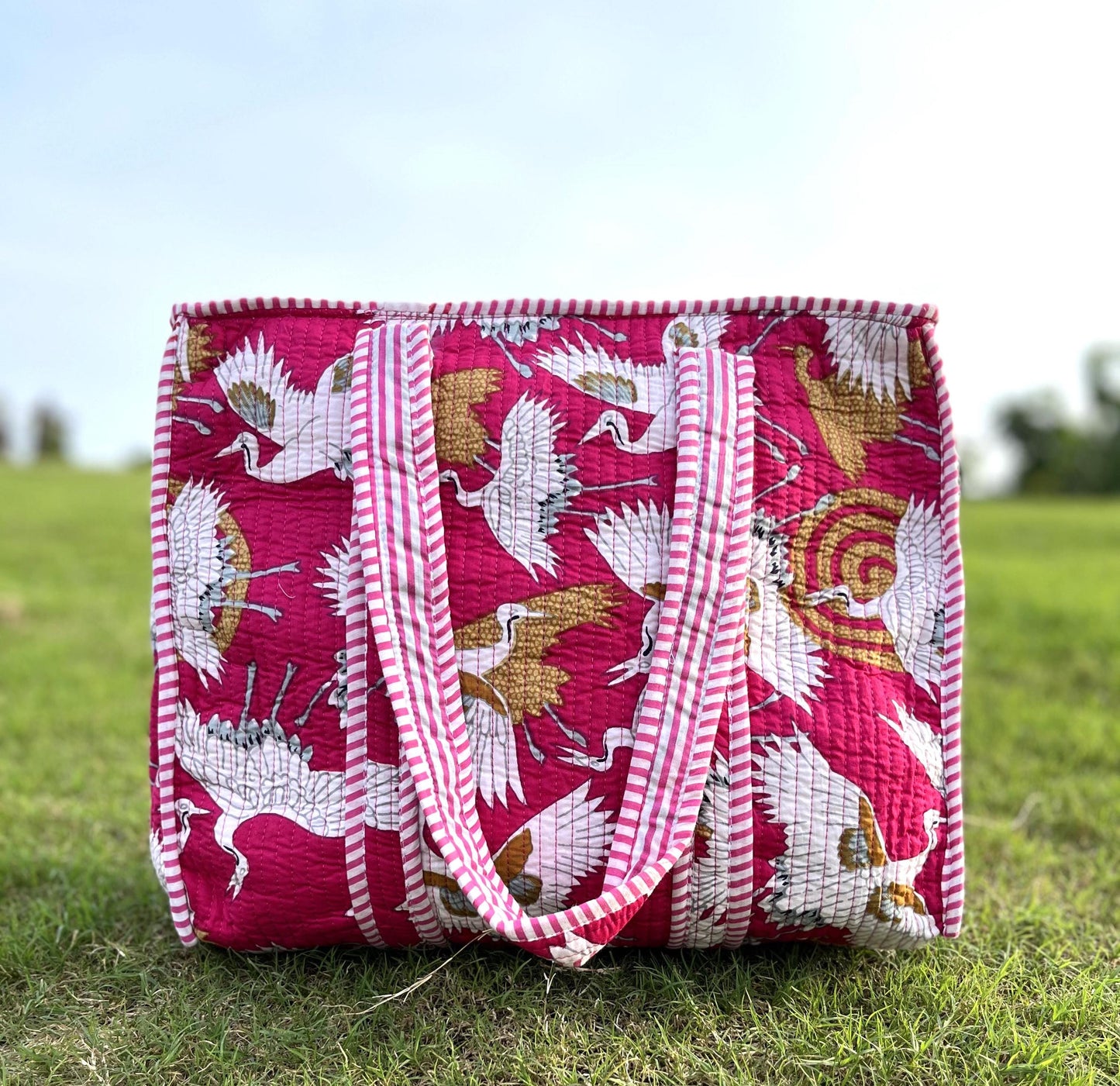 Beautiful Hand-Crafted Hand Block Printed Cotton Quilted Premium Tote Bag | Travel Bags | Premium bags | Grocery Bag | Shopping Bag