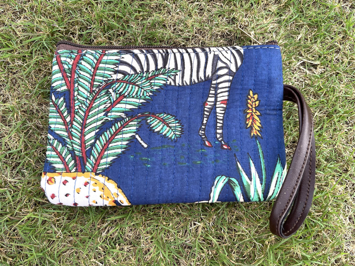 Hand-Crafted Quilted Laptop Tote Bag with Printed Design & Clutch