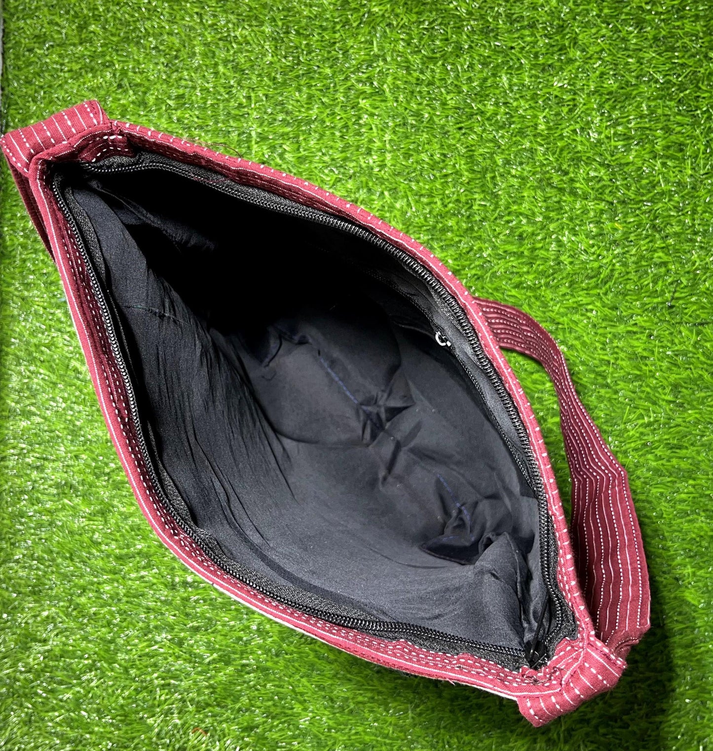 Handcrafted Ajrakh Patchwork Tote Bag: Single Partition Cotton Fabric