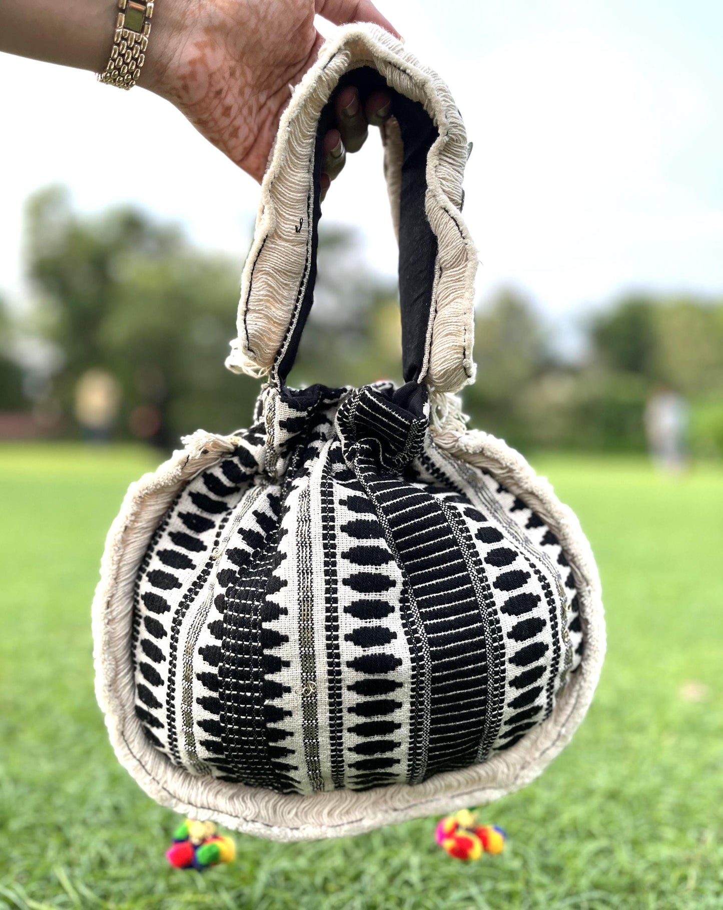 Banjara Potli Bag: Boho Coin Drawstring Bag with Tassels