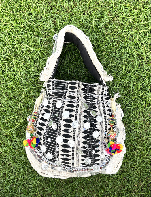 Banjara Potli Bag: Boho Coin Drawstring Bag with Tassels