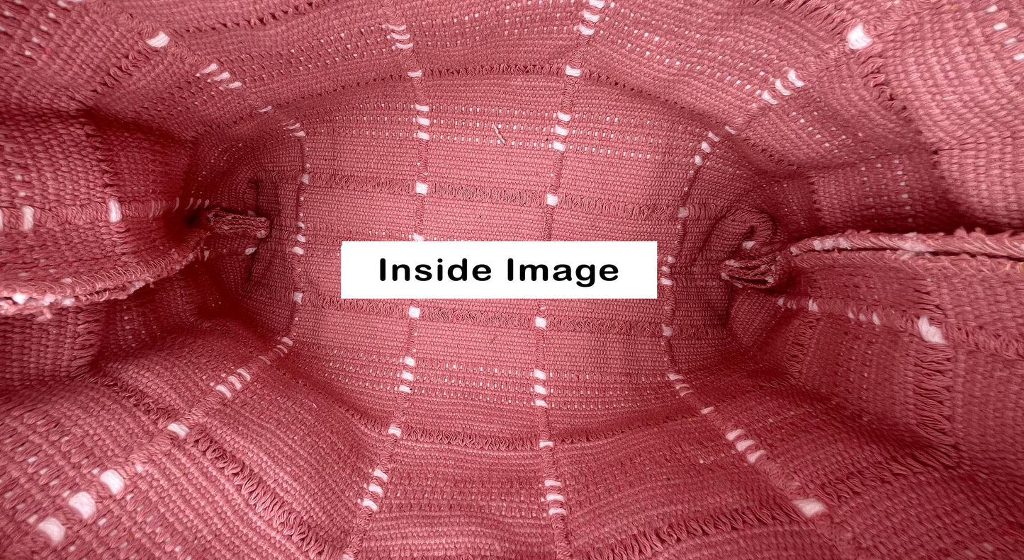 Fringe-Edge Canvas Thread Work Tote Bag with Single Partition| Pink | Beige | Broadbelt