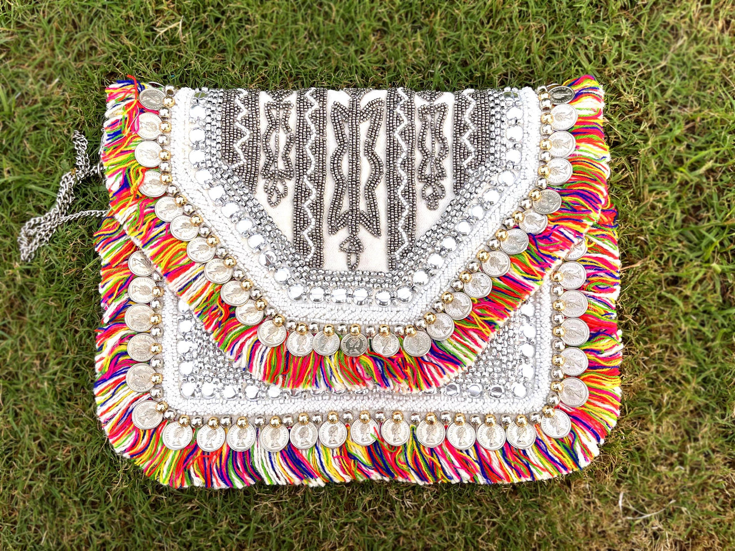 Boho Jute Clutch: Banjara Coin Bag with Fringes