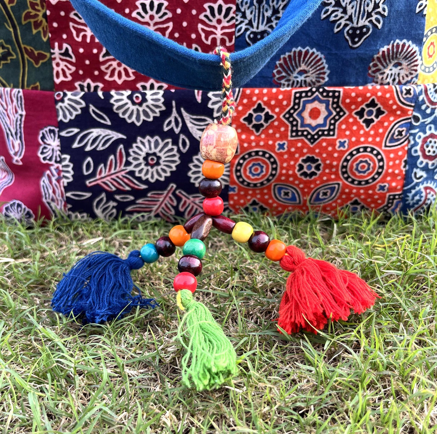 Handmade Ajrakh Print Tote Bag: Cotton Patchwork Shoulder Bag