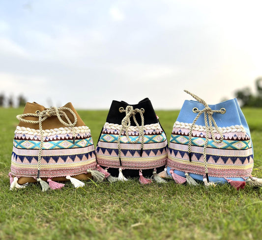 Handmade Boho Fabric Potli Bag: Drawstring Sling Handbag