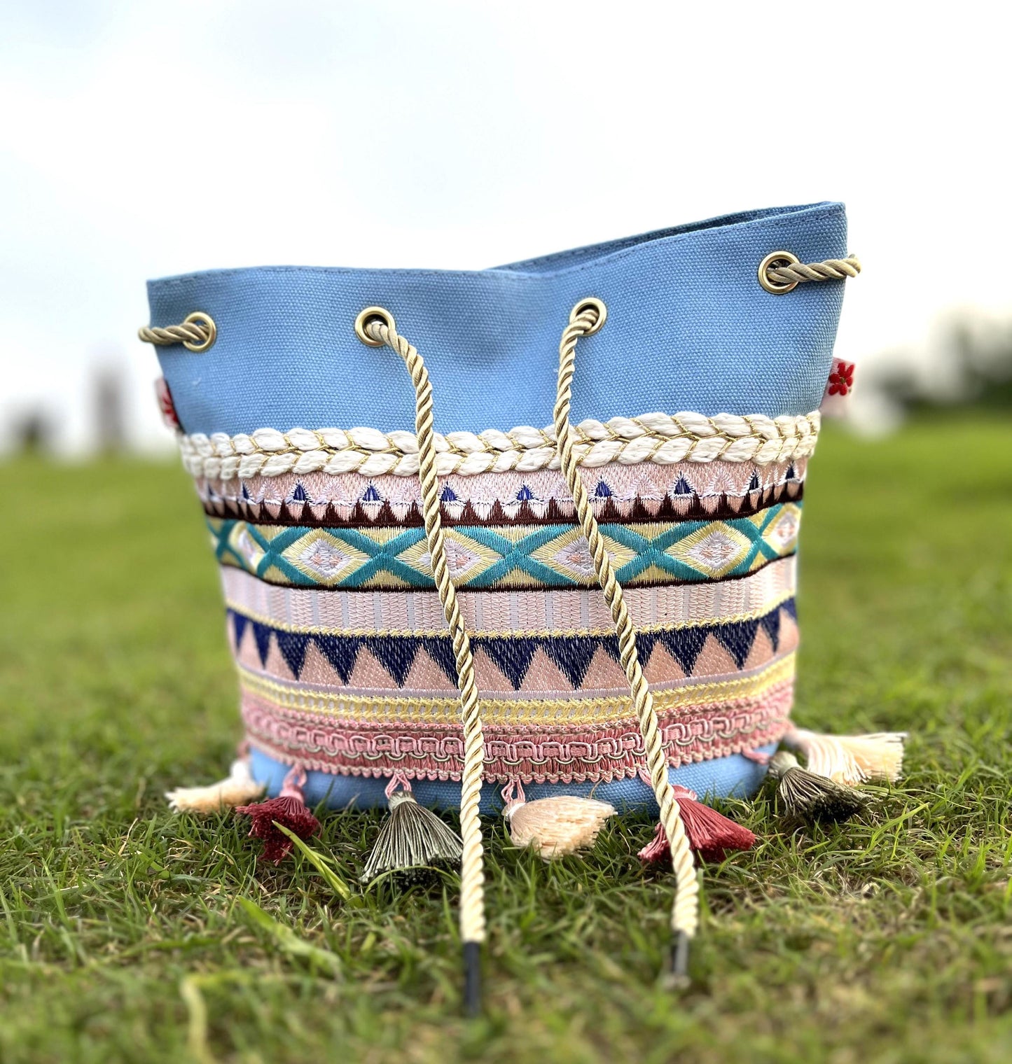 Handmade Boho Fabric Potli Bag: Drawstring Sling Handbag