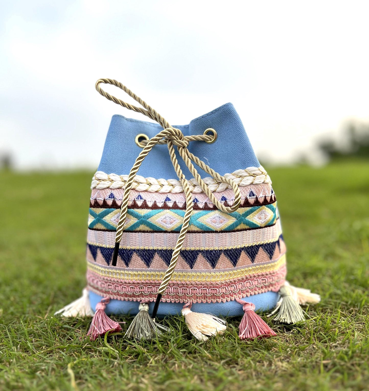 Handmade Boho Fabric Potli Bag: Drawstring Sling Handbag