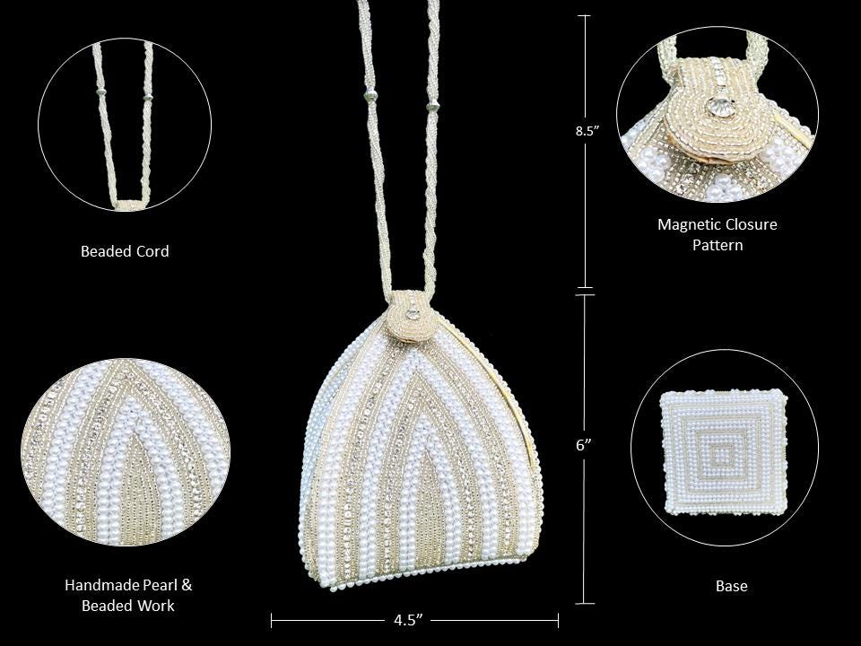 Pearl Embellished Potli Purse: Bridal Wedding Favor Bag